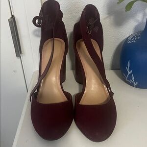 Lauren Conrad Women’s Ankle-Strap Block Heel Pumps - Burgundy